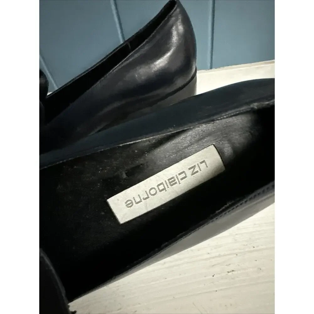 Vtg Y2K Liz‎ Claiborne Women’s 8.5N Narrow Loafers Navy Blue Leather Chunky Heel